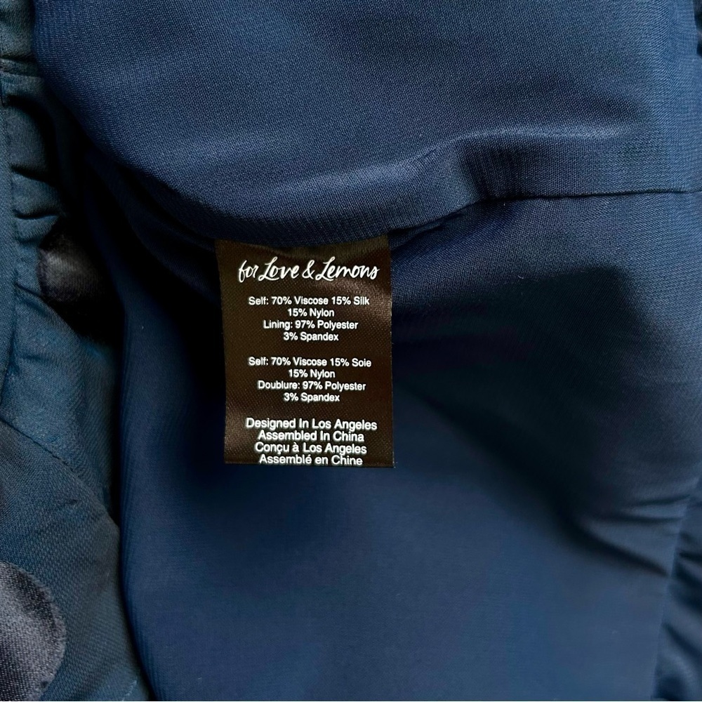 For Love And Lemons Lula Mini Dress Ruched Ruffle Navy Blue Dot Long Sleeve XS - Picture 12 of 16